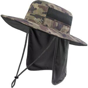 Unisex Earth Camo 100% Nylon Wide Brim Mesh Vent with Neck Flap Cowboy Hat